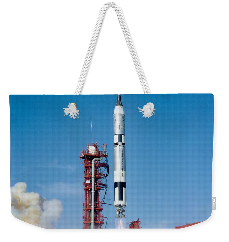 Gemini12 Weekender Tote Bag featuring the photograph Gemini 12 spacecraft by Vintage Collectables