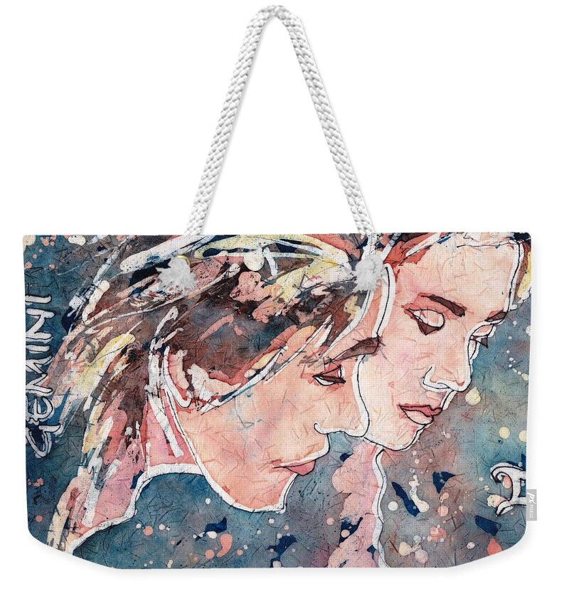 Zodiac Weekender Tote Bag featuring the painting Gemini by Ruth Kamenev