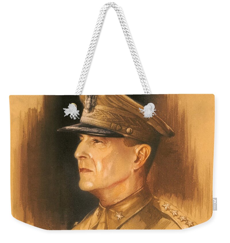 Macarthur Weekender Tote Bag featuring the mixed media General Douglas MacArthur Sketch by War Is Hell Store