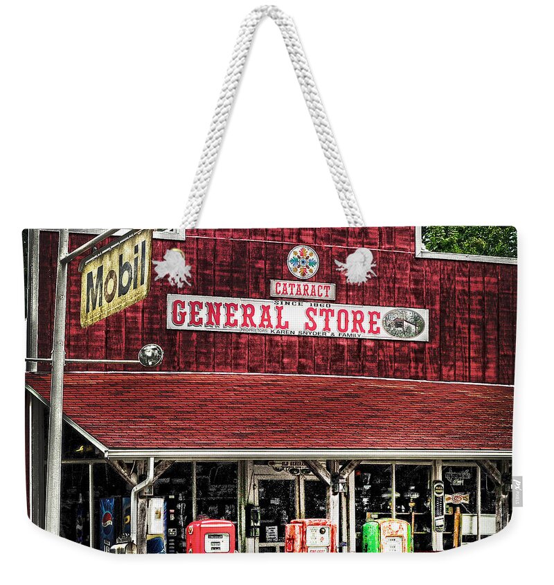 Built 1860 Weekender Tote Bag featuring the photograph General Store Cataract In. by Randall Branham