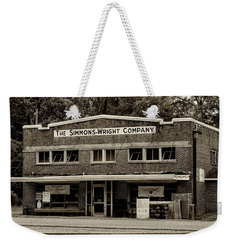 General Store Weekender Tote Bag featuring the photograph General Store - Vintage Sepia with Border by Stephen Stookey