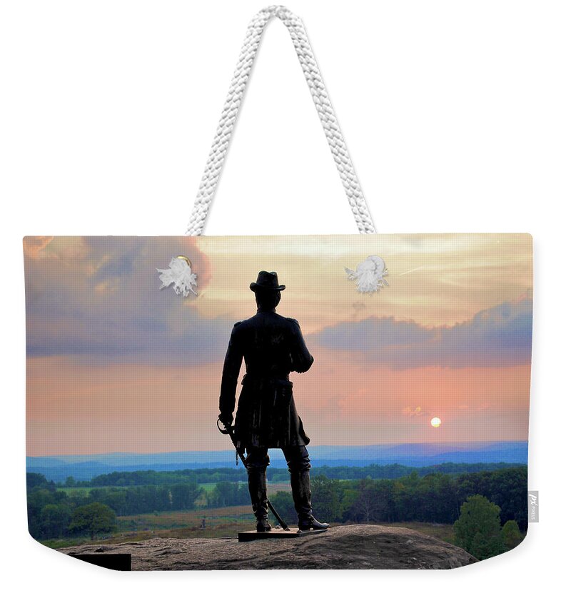 Gettysburg Weekender Tote Bag featuring the photograph General Warren at Sunset by Jen Goellnitz