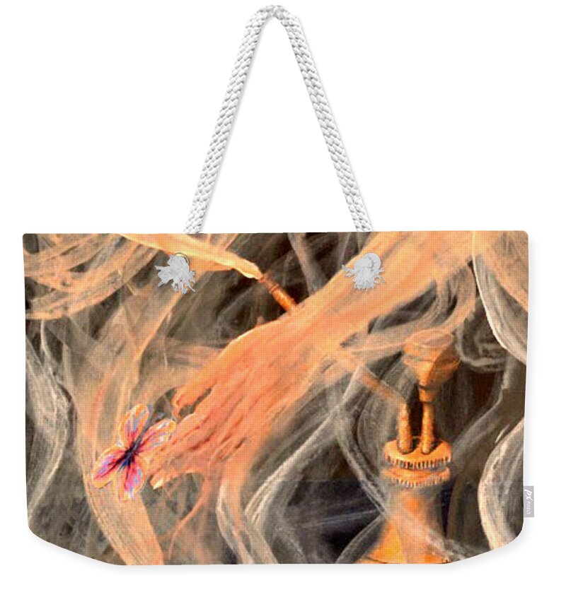 Jinn Weekender Tote Bag featuring the painting Genie from the Bottle by Medea Ioseliani