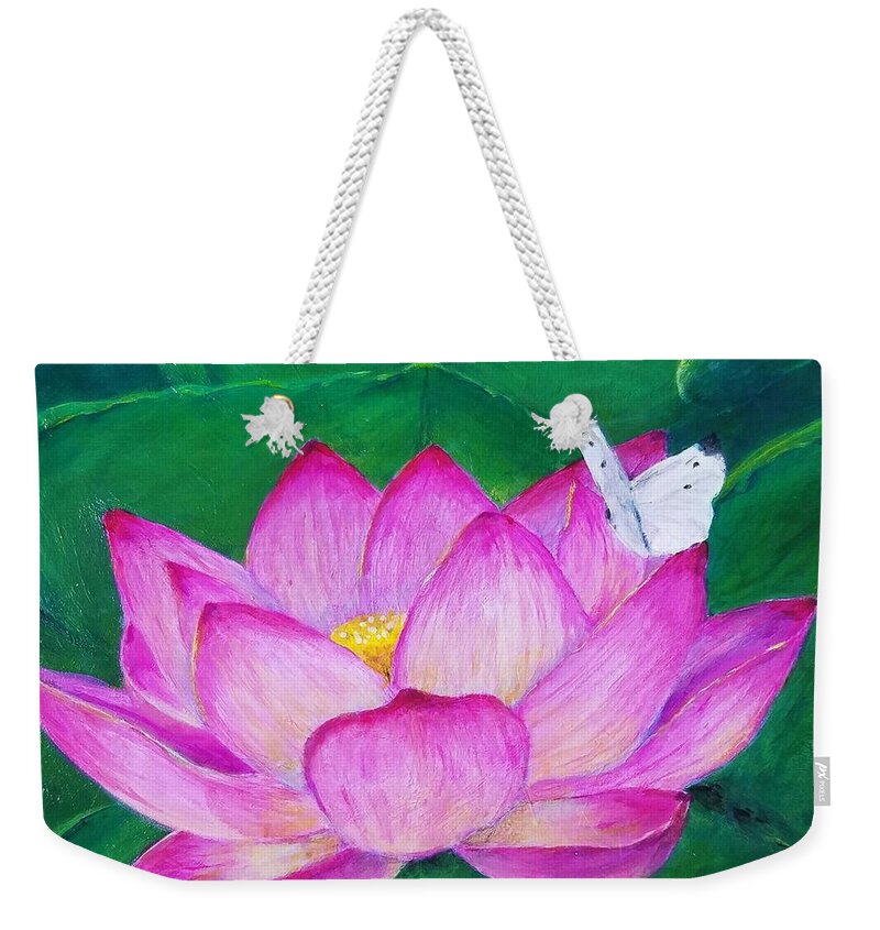 White Butterfly Weekender Tote Bag featuring the painting Gentle by Christie Minalga