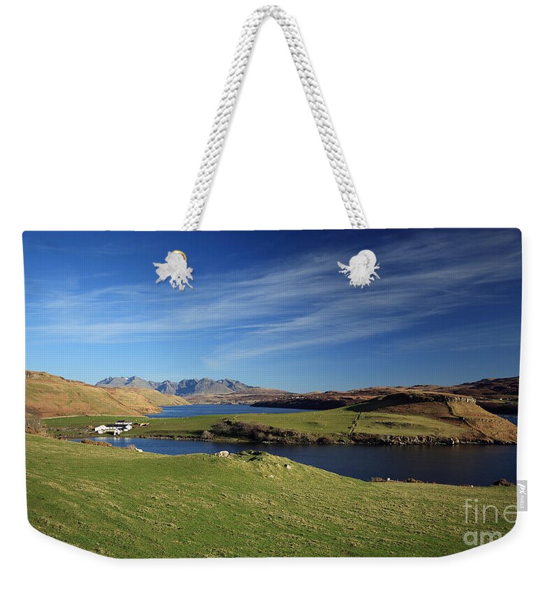 Gesto Bay Weekender Tote Bag featuring the photograph Gesto Bay and The Cuillins by Maria Gaellman