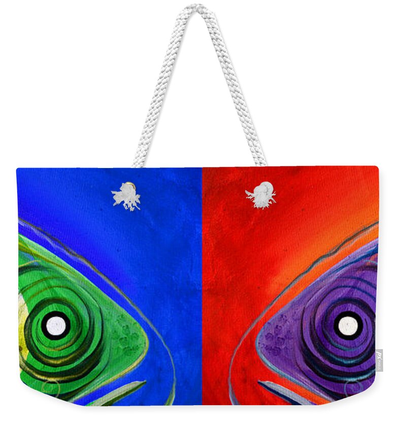 Fishart Weekender Tote Bag featuring the painting Get Your Fish Face Outta My Face by J Vincent Scarpace