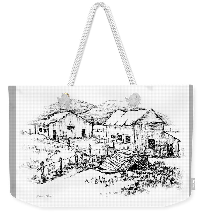 Graphite Weekender Tote Bag featuring the drawing Ghost Farm by Yvonne Blasy