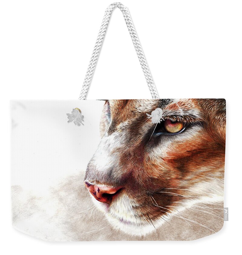 Mountain Lion Weekender Tote Bag featuring the drawing Ghost by Peter Williams