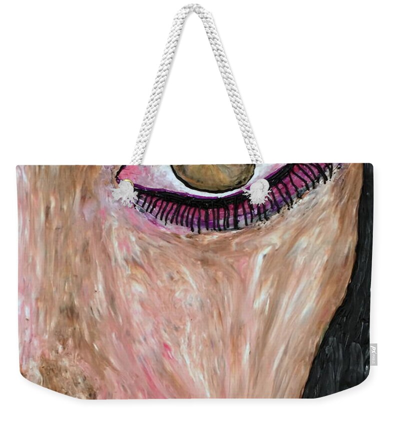 Face Weekender Tote Bag featuring the mixed media Gia by Deborah Stanley