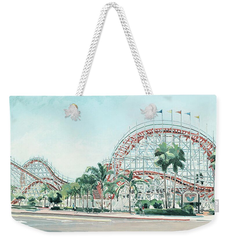 Giant Dipper Weekender Tote Bag featuring the painting Giant Dipper Belmont Park Mission Beach San Diego California by Paul Strahm