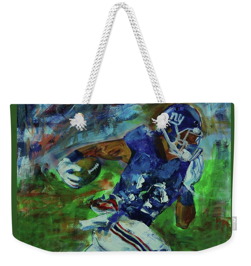 Nfl Weekender Tote Bag featuring the painting Ny Giants - Big Blue by Walter Fahmy