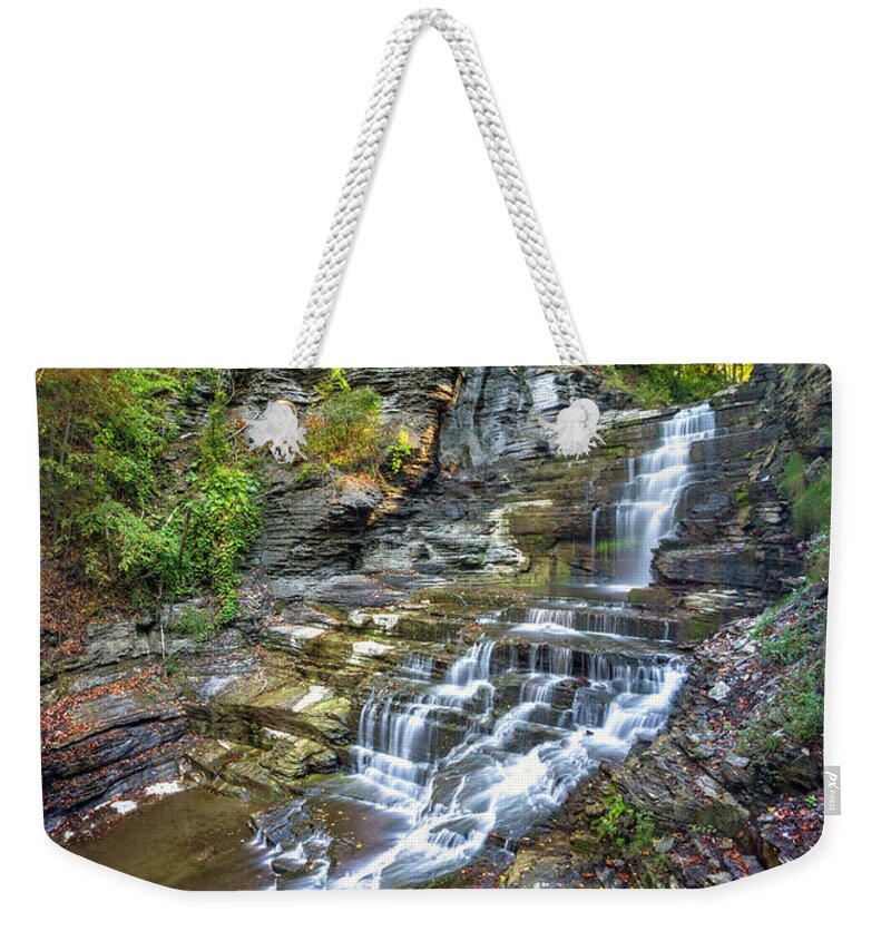 New York Weekender Tote Bag featuring the photograph Giant's Staircase Under College Avenue Bridge by Karen Jorstad