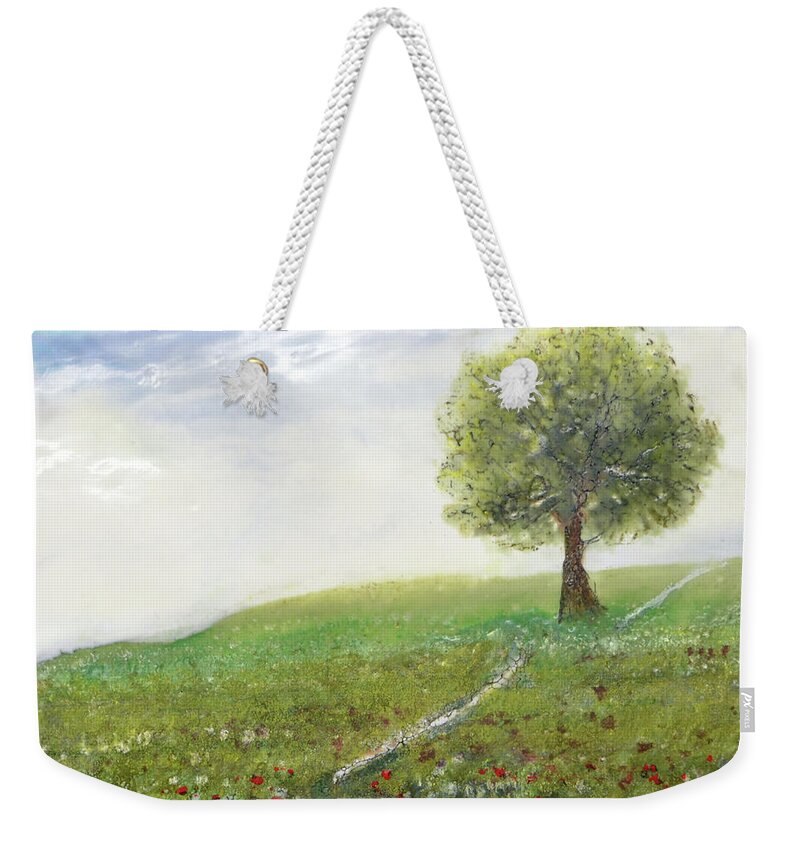 Encaustic Weekender Tote Bag featuring the painting Ginger's Meadow by Jennifer Creech