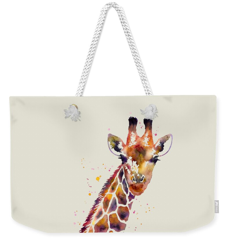 Giraffe Weekender Tote Bag featuring the painting Giraffe by Hailey E Herrera