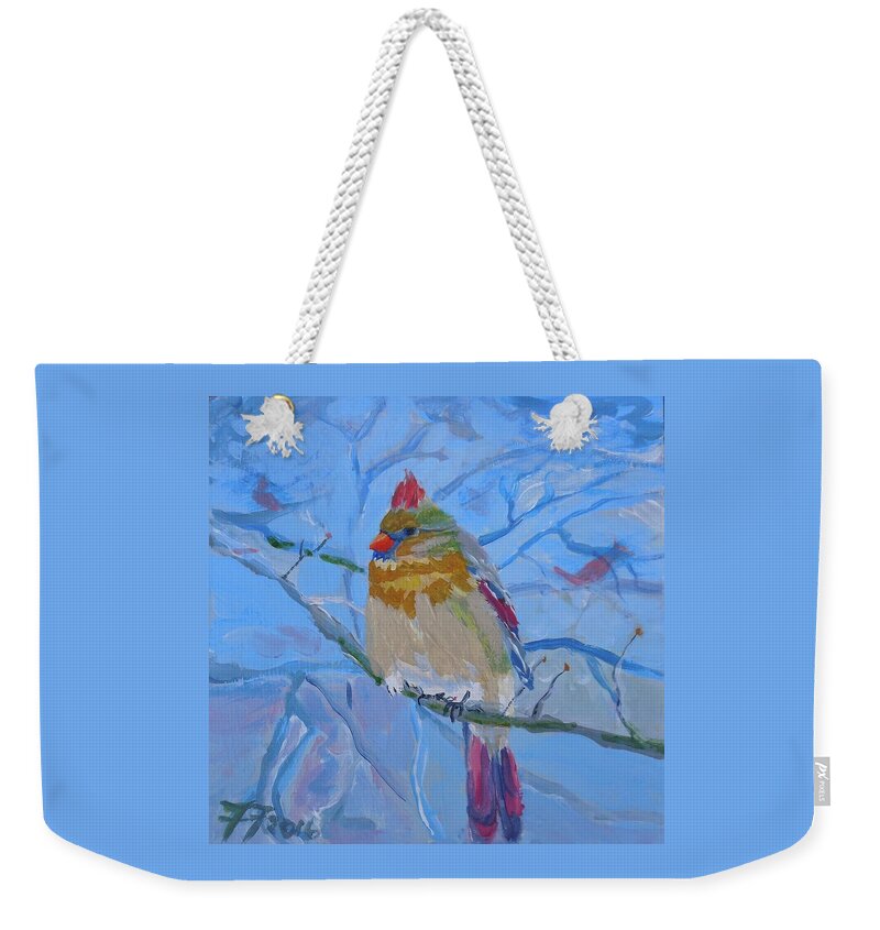 Bird Weekender Tote Bag featuring the painting Girl Cardinal by Francine Frank