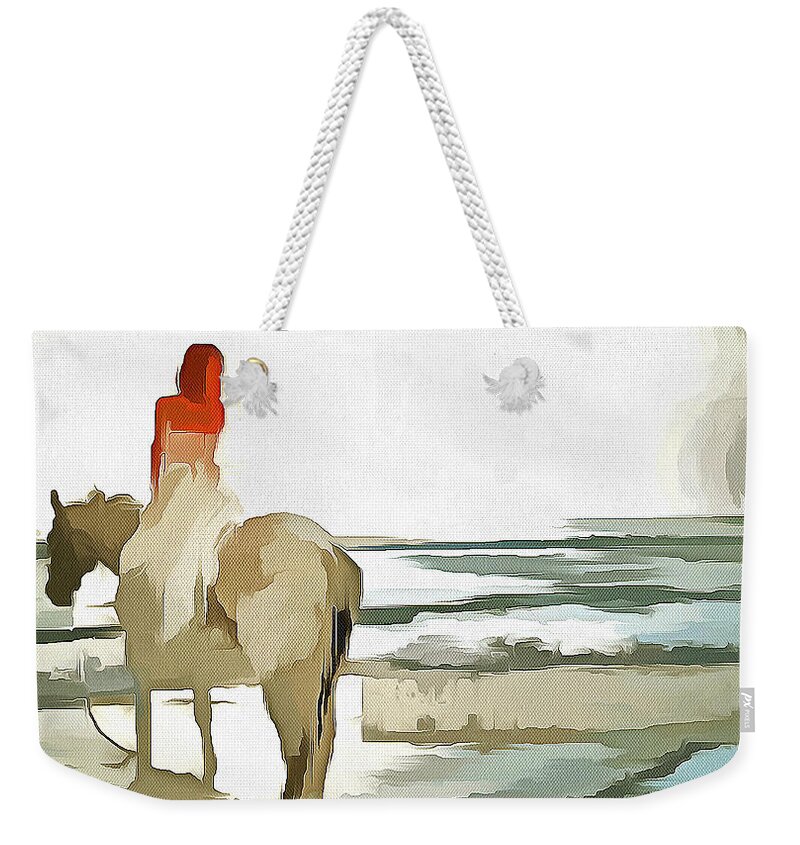 Girl Weekender Tote Bag featuring the digital art Girl, horse and beach II by Humphrey Isselt