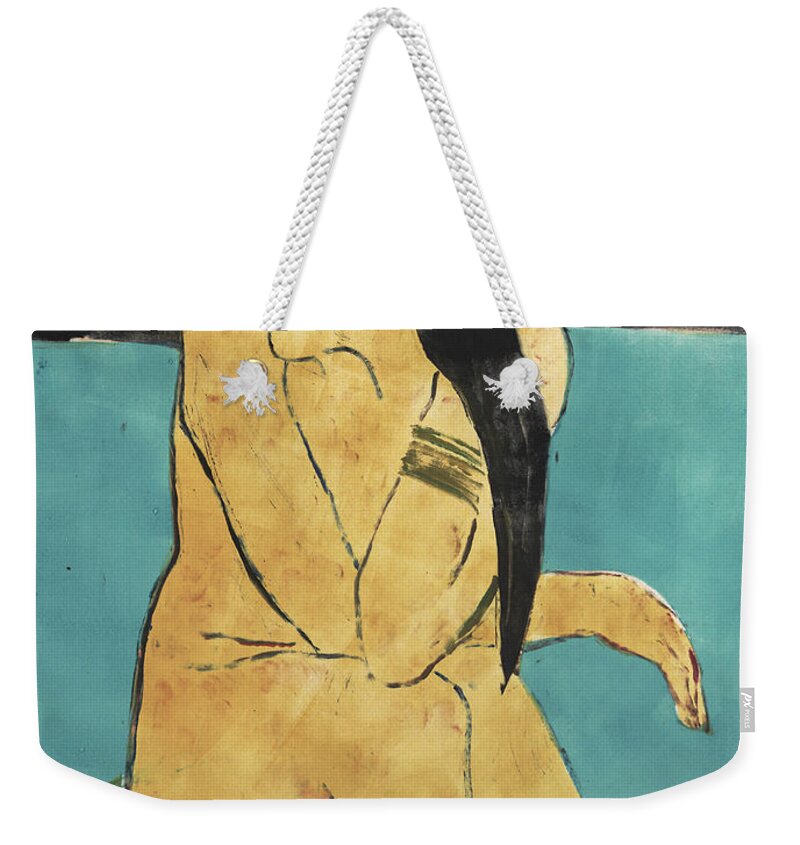 Figure Weekender Tote Bag featuring the painting Girl on a Green Stool by Thomas Tribby