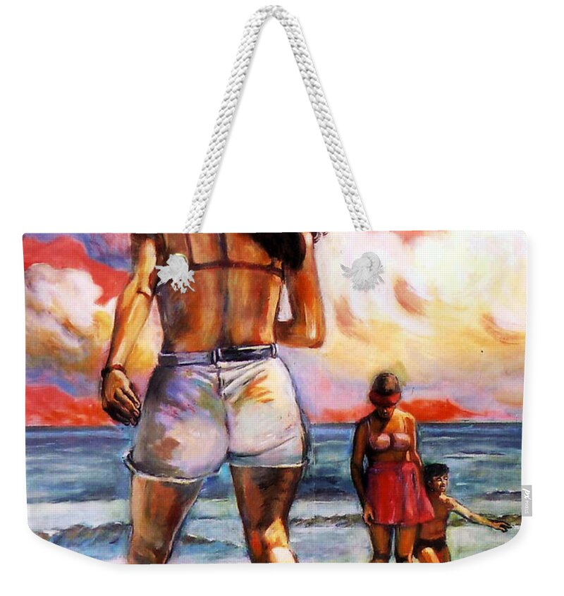 Girl On The Beach Weekender Tote Bag featuring the painting Girl On The Beach by Stan Esson