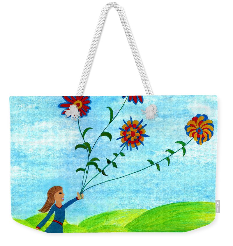 Landscape Weekender Tote Bag featuring the digital art Girl With Flowers by Christina Wedberg