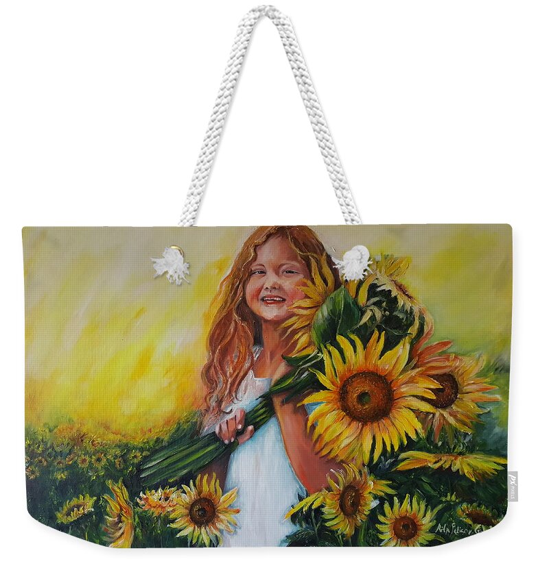 Art Weekender Tote Bag featuring the painting Girl with Sunflowers by Rita Fetisov