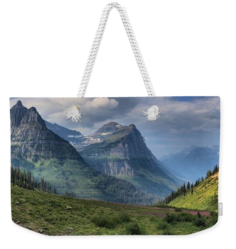 Glacier National Park Weekender Tote Bag featuring the photograph Glacier Big Bend View Panorama by Adam Jewell