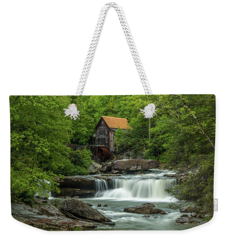 Landscape Weekender Tote Bag featuring the photograph Glade Creek Grist Mill in May by Chris Berrier