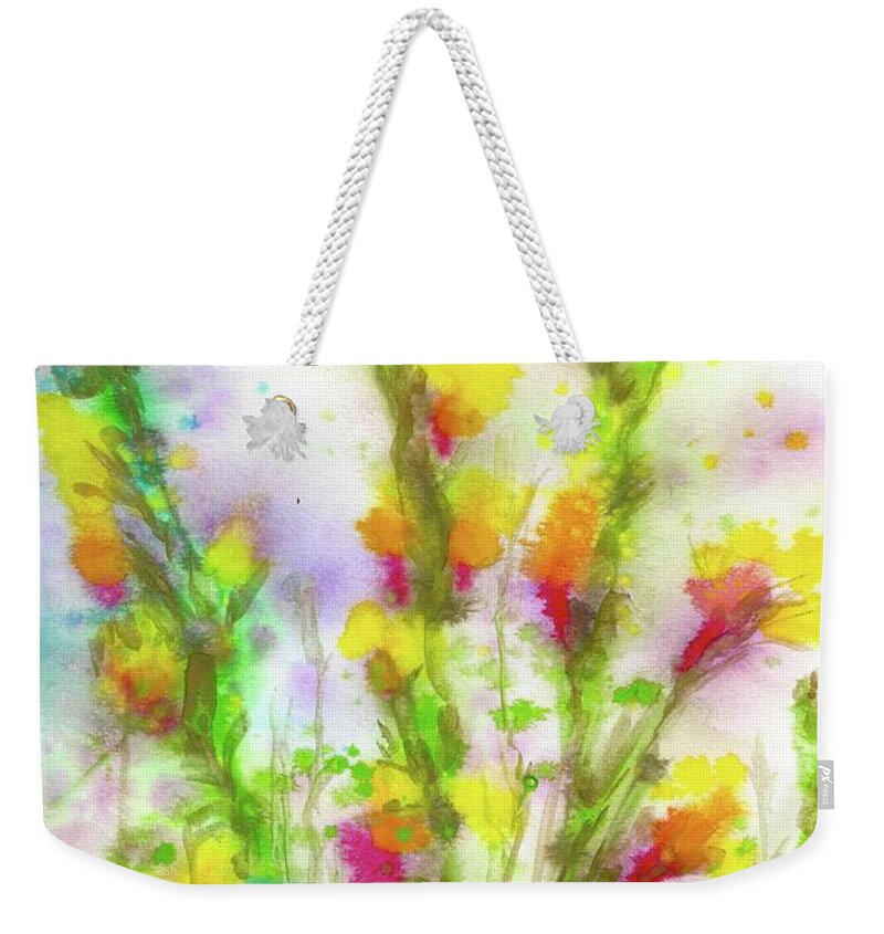 Happy Vertical Shapes And Colors Make These Expressive Flowers Bloom In The Eyes Of The Beholder. Weekender Tote Bag featuring the painting Glads by Francelle Theriot