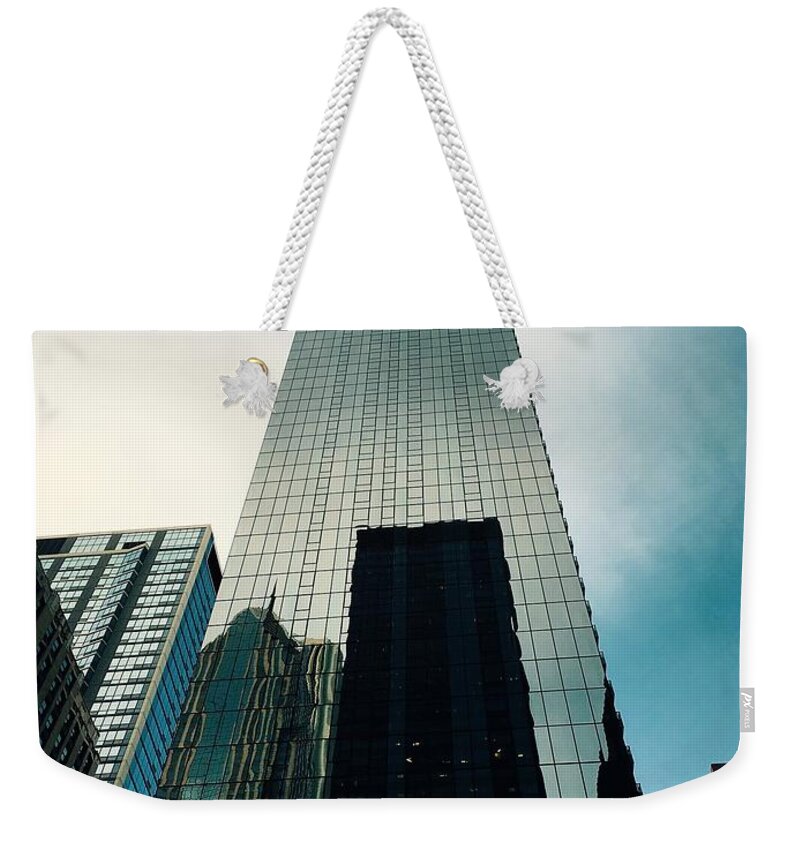 Chicago Art Weekender Tote Bag featuring the photograph Blue Glass Light by Carrie Godwin