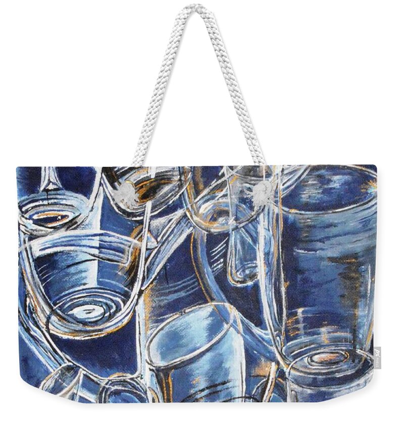Picture Weekender Tote Bag featuring the painting Glasses in Blue by Medea Ioseliani