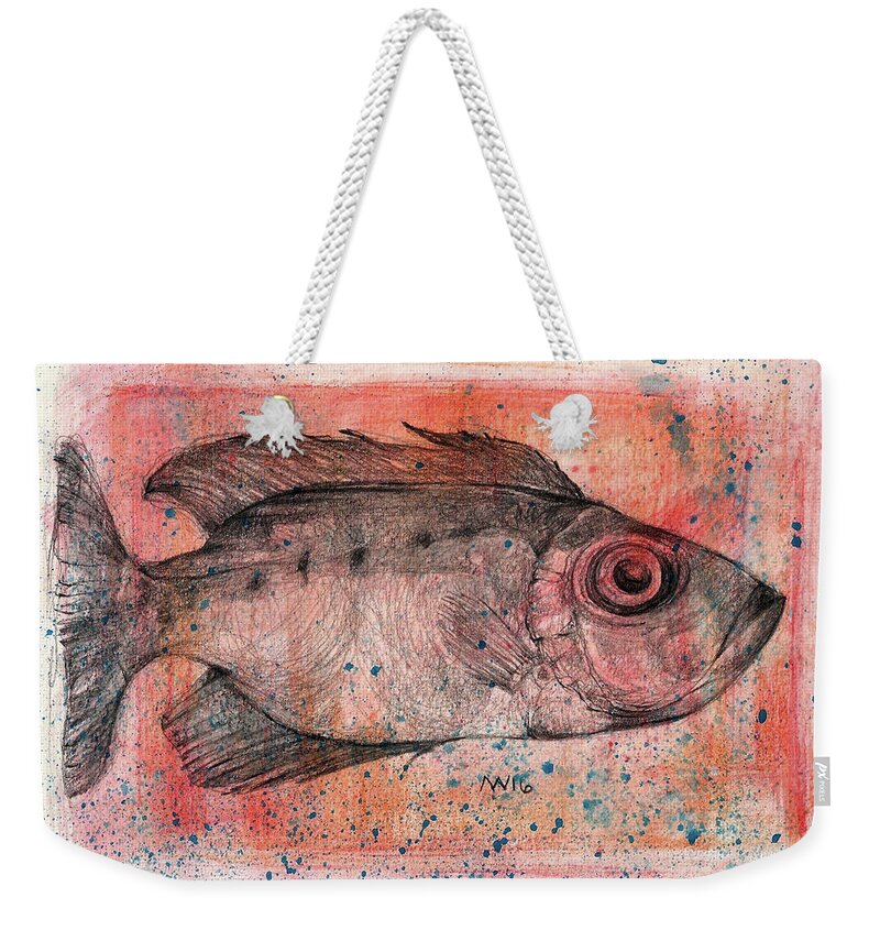 Fish Weekender Tote Bag featuring the mixed media Glasseye Snapper by AnneMarie Welsh