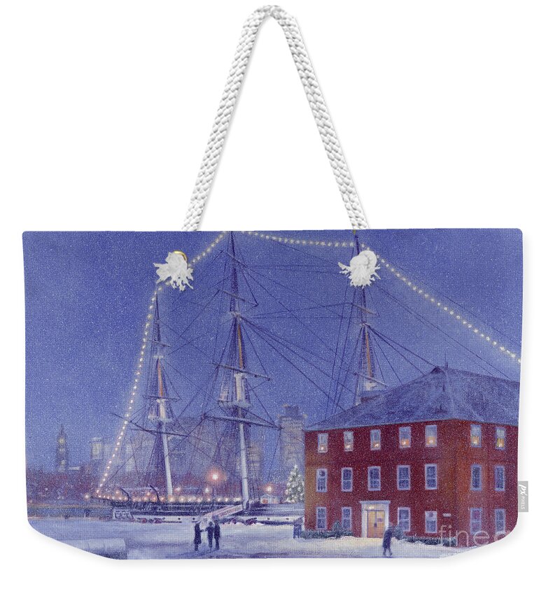 Uss Constitution Weekender Tote Bag featuring the painting Glory at Eventide by Candace Lovely
