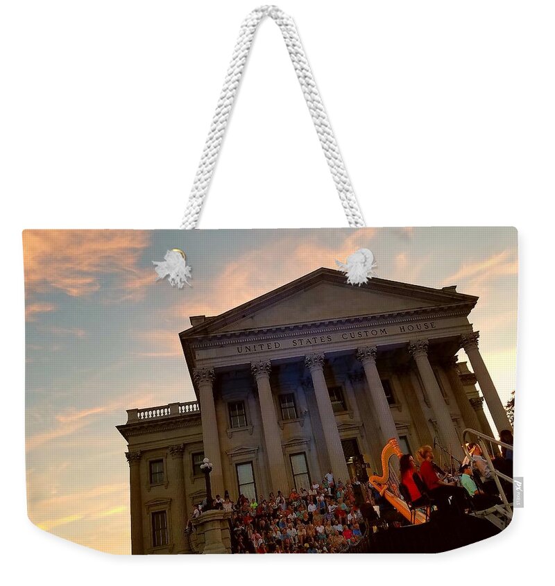 Orchestra Weekender Tote Bag featuring the photograph Glowing Harp by Amy Regenbogen