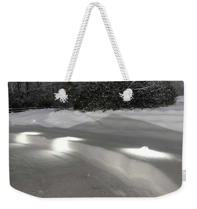 Snow Weekender Tote Bag featuring the photograph Glowing Landscape Lighting by D K Wall