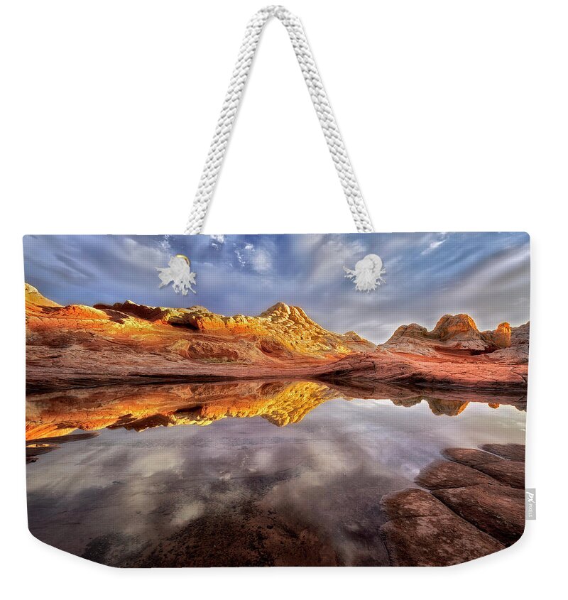 Sunset Weekender Tote Bag featuring the photograph Glowing Rock Formations by Nicki Frates