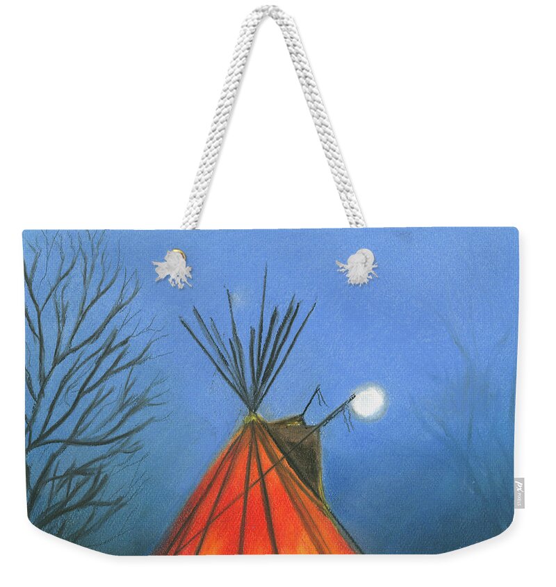 Tepee Weekender Tote Bag featuring the pastel Glowing Tepee by Sheila Johns