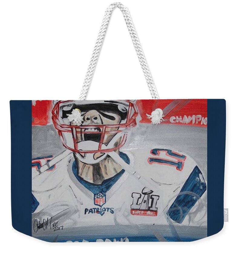 Tom Brady Weekender Tote Bag featuring the painting Goat Brady by Antonio Moore
