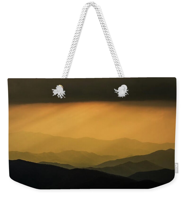 Great Smoky Mountains Weekender Tote Bag featuring the photograph God Beams In the Mountains by Randall Evans