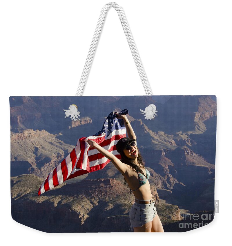 Flag Weekender Tote Bag featuring the photograph God Bless America by Bob Christopher
