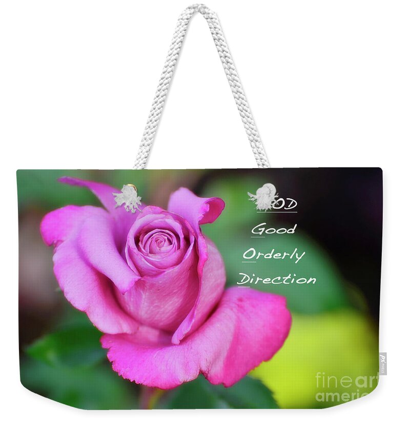 God Weekender Tote Bag featuring the photograph God Equals Rose by Debby Pueschel
