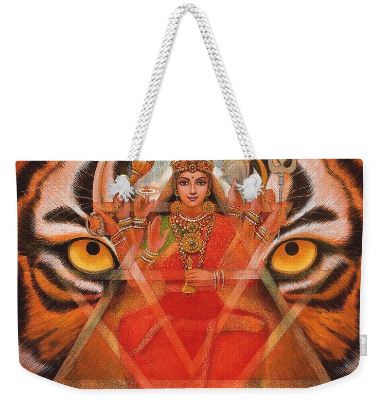 Durga Weekender Tote Bag featuring the painting Goddess Durga by Sue Halstenberg