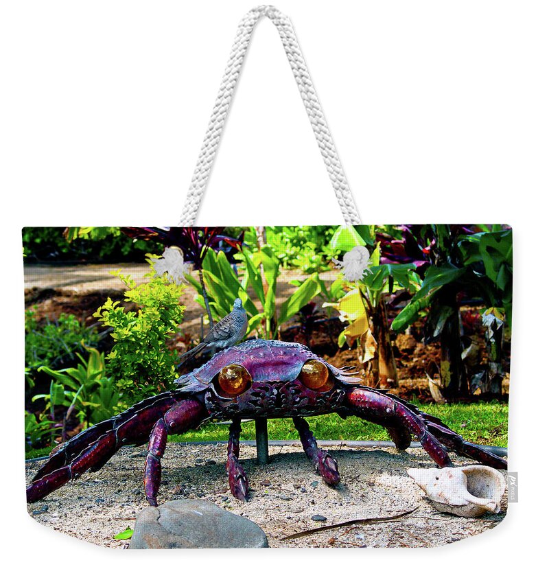 Crab Sculpture Weekender Tote Bag featuring the photograph Going Piggyback on a Crab by Patricia Griffin Brett