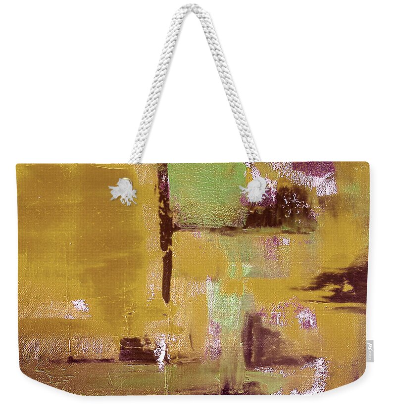 Abstract Weekender Tote Bag featuring the painting Gold Abstract by Gina De Gorna