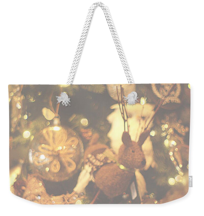 Gold Christmas Tree Weekender Tote Bag featuring the photograph Gold Christmas Tree Decorations by Suzanne Powers