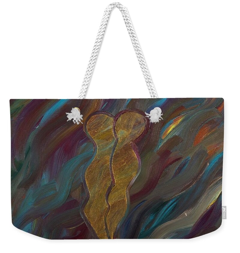 Oil Weekender Tote Bag featuring the painting Gold by Hagit Dayan