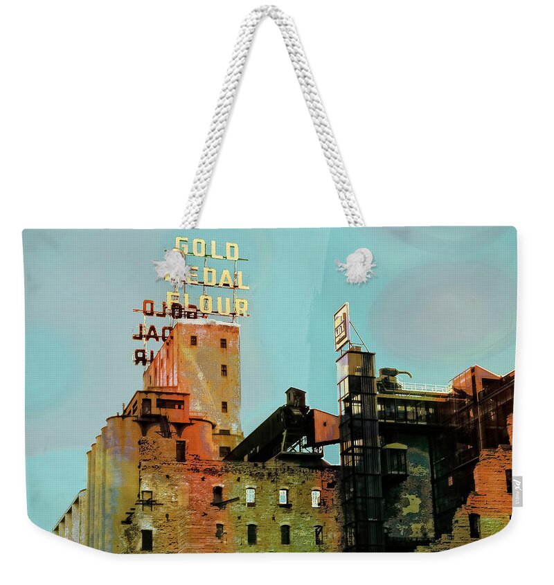 Gold Medal Flour Weekender Tote Bag featuring the photograph Gold Medal Flour Pop Art by Susan Stone