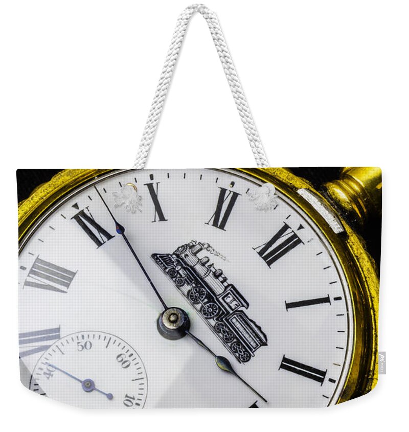 Time Weekender Tote Bag featuring the photograph Gold Train Watch by Garry Gay