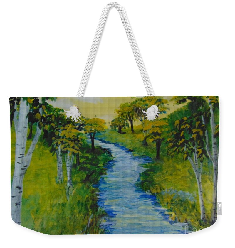 Trees Weekender Tote Bag featuring the painting Golden Aspens by Saundra Johnson