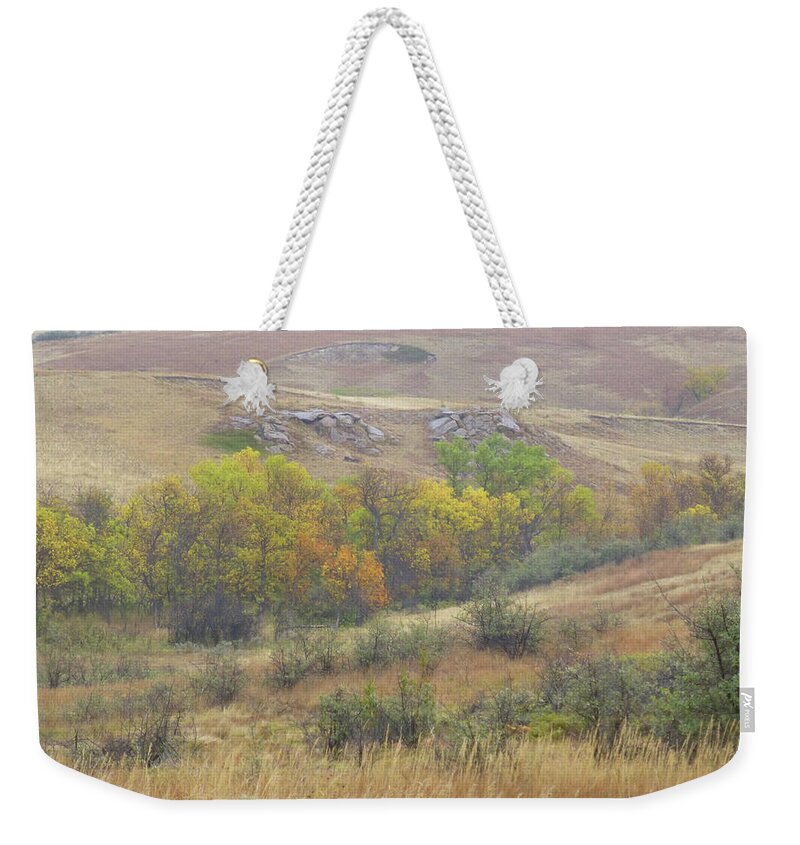 North Dakota Weekender Tote Bag featuring the photograph Golden Autumn in Dakota by Cris Fulton