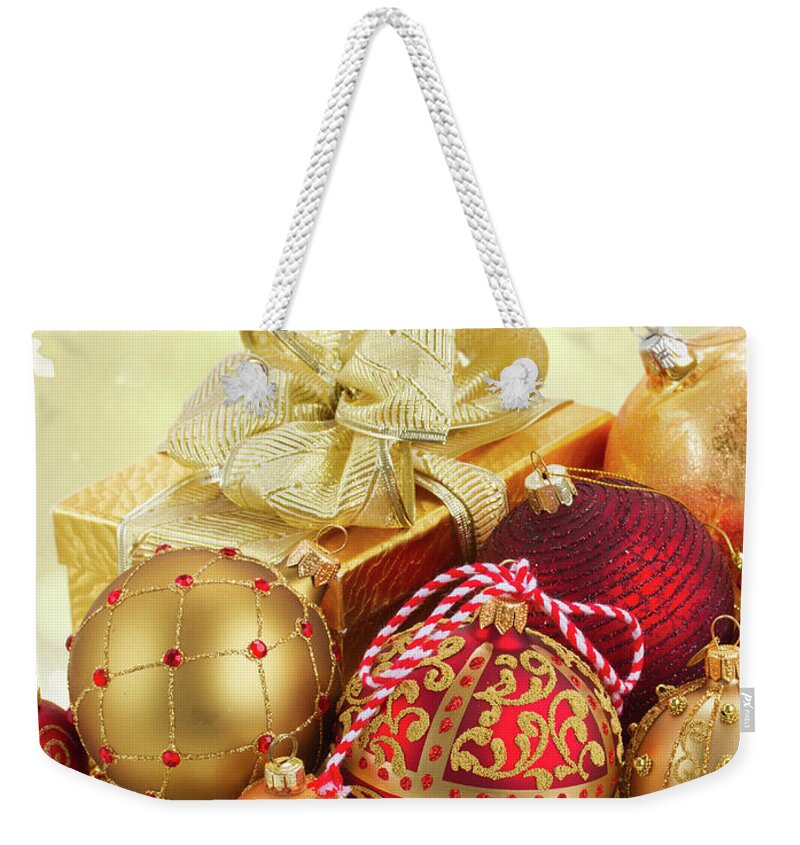 Christmas Weekender Tote Bag featuring the photograph Golden Christmas by Anastasy Yarmolovich