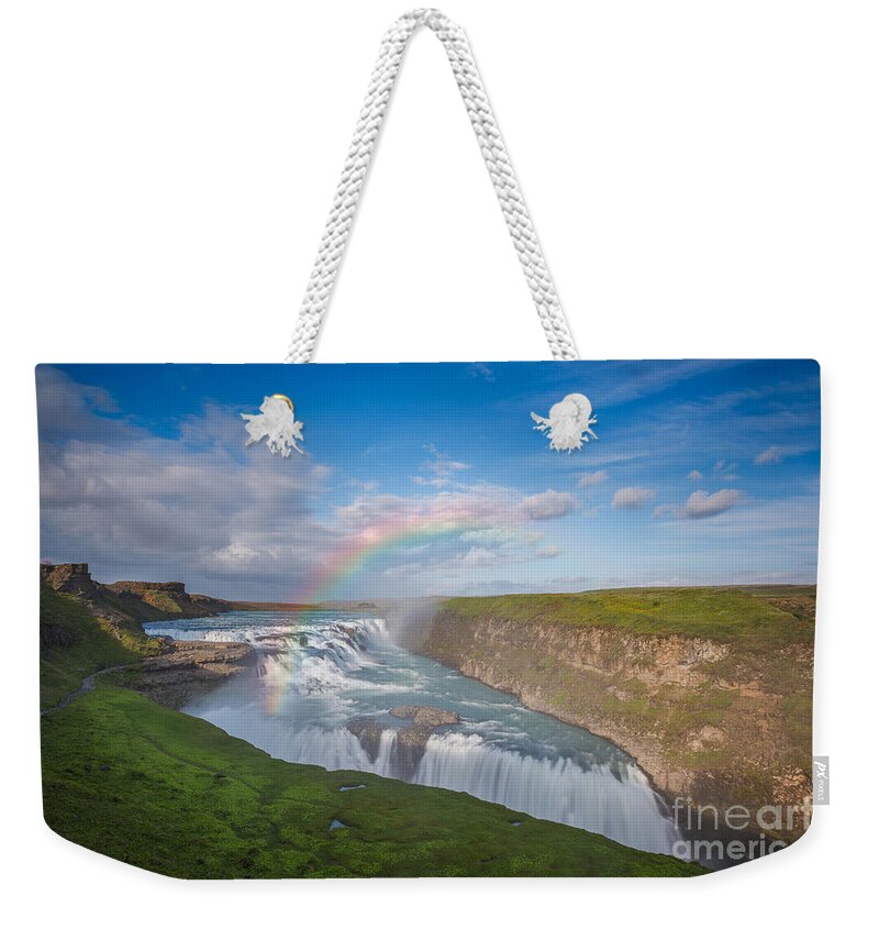 Golden Falls Weekender Tote Bag featuring the photograph Golden Falls, Gullfoss Iceland by Michael Ver Sprill